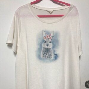 NEW Adorable Cloth & Portrait Womens Beaded Bunny Long Tee. Sz. XXL